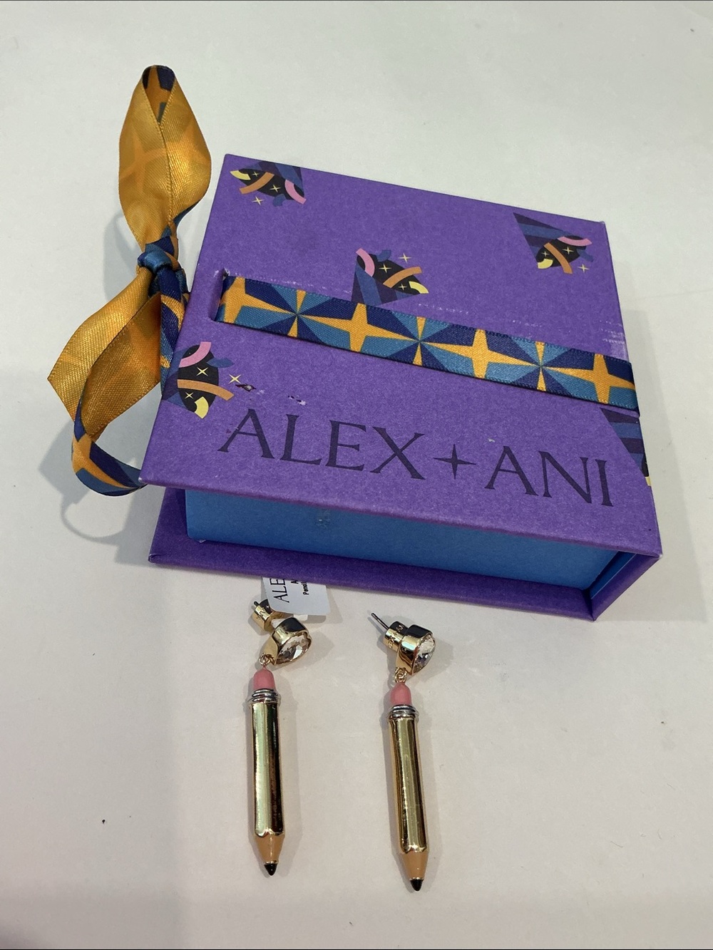 Alex & Ani Pencil Heart Crystal Drop Earrings NEW NIB.  Perfect Teachers Gift